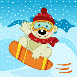 北极熊在滑雪板上