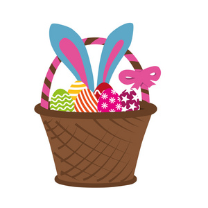 在篮子里充满了复活节彩蛋复活节兔