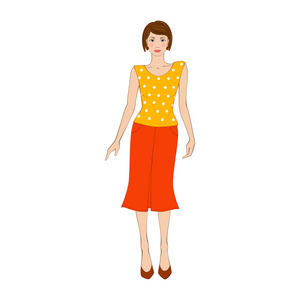 女人在黄色上衣和裙橙色平面图标