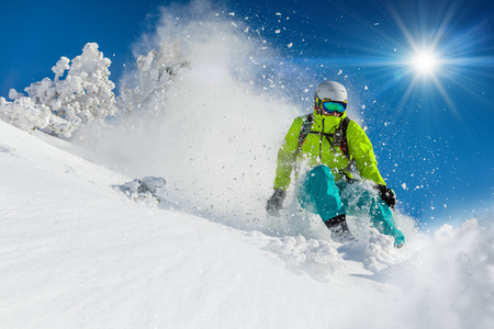 自由式滑雪在新鲜粉雪