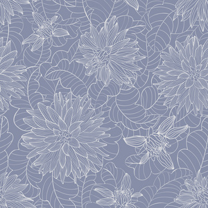 无缝的花卉图案。蓝色和灰色的花卉背景。Ve