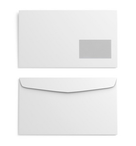 白色背景上的两个白色纸信封。3d 渲染