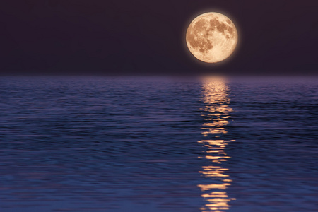 月亮反射在水面上。美丽的自然景观