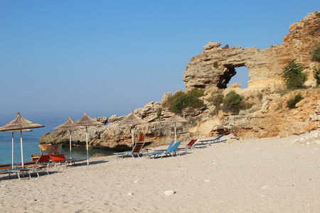 令人惊异的海滩的 Dhermi，阿尔巴尼亚