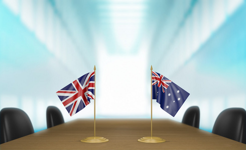 英国和澳大利亚的关系和贸易交易谈判 3d 渲染