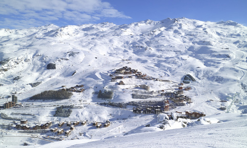 高山的村庄，滑雪场的 Les Menuires 的鸟瞰图