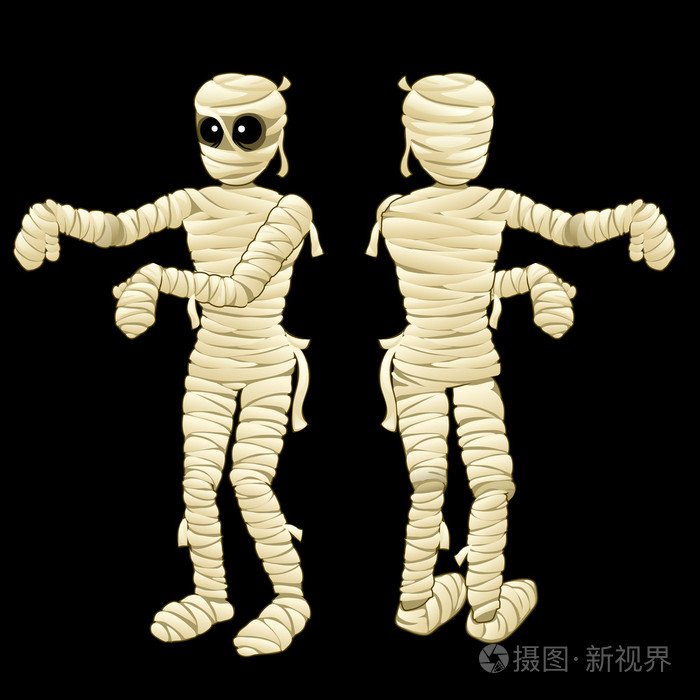 两个可爱的木乃伊,手放在一个黑色的背景