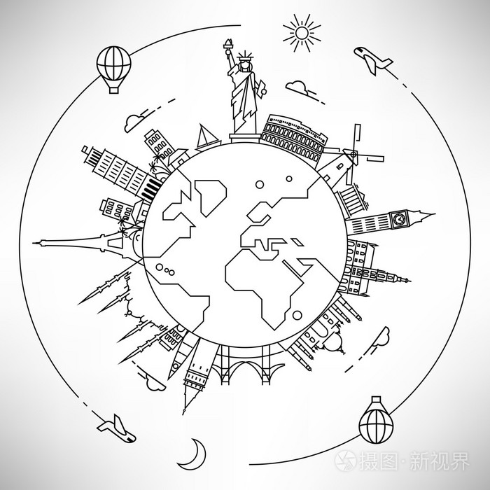 线性世界地标插画-正版商用图片1lz87h-摄图新视界
