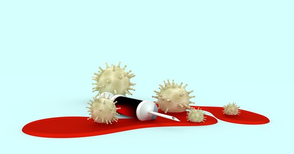 抽象病毒模式和注射器。 血迹