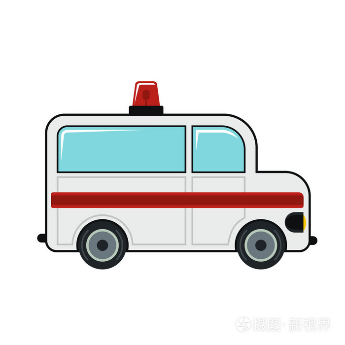 白色背景上孤立的救护车卡通图标
