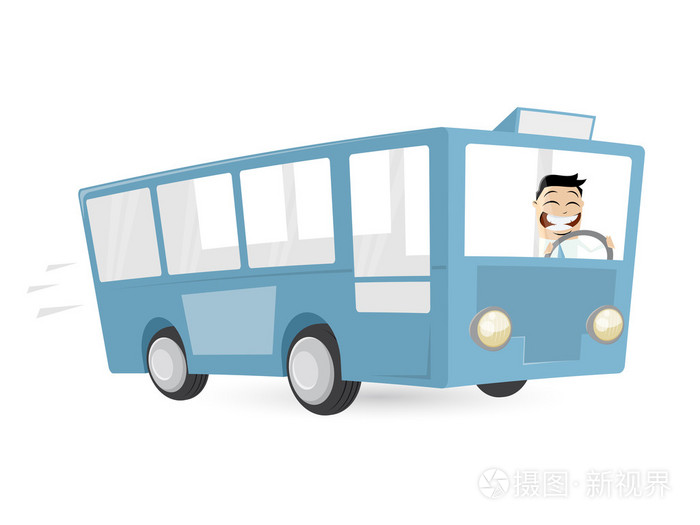 卡通漫画的人驾驶一辆公共汽车