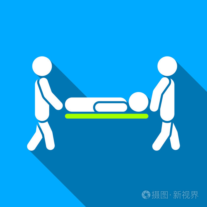 男子搬运病人担架平长阴影方形图标
