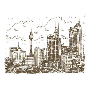 悉尼，澳大利亚的悉尼塔和摩天大楼视图