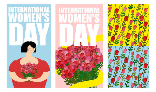 3月8日 一套明信片。 国际妇女节。 快乐