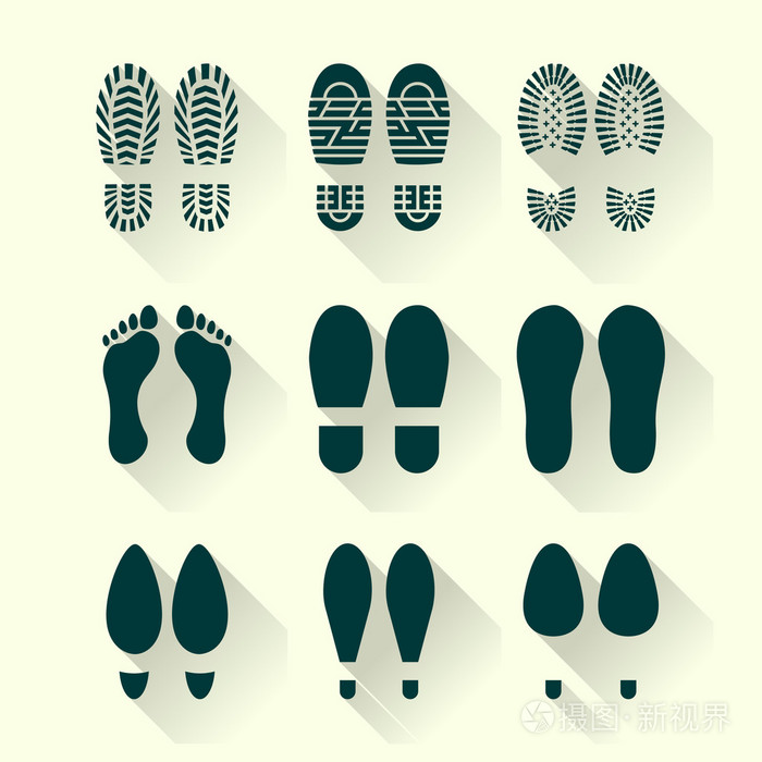 一整套的足迹和鞋插画-正版商用图片1m2jfs-摄图新视界