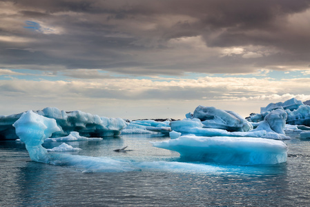 冰山在冰岛的咸水湖