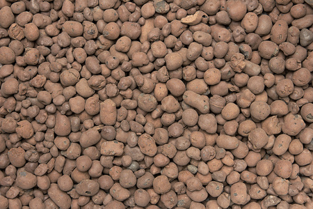 热扩大粘土砾石用作水培的生长介质。微丸的特写背景
