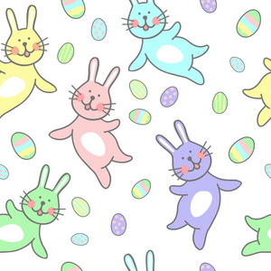 复活节快乐无缝模式图复古复古与复活节兔，复活节兔