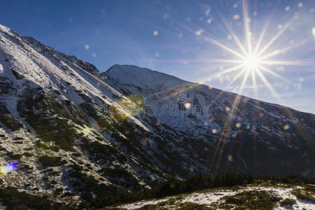 太阳 全景图 明星 冬天 闪耀 斯洛伐克 沟壑 美丽的 鞑靼人