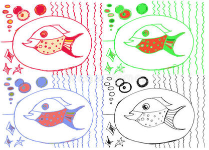 从孩子的手中画出来，大鱼的形象