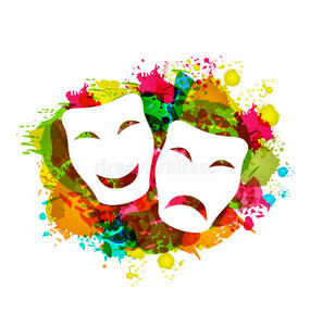 喜剧和悲剧，简单的面具，用于狂欢节上的五颜六色