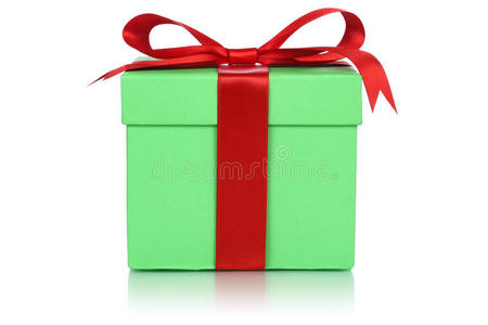 圣诞生日或情人节礼物的绿色礼品盒