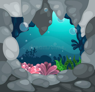 海底背景下的洞穴