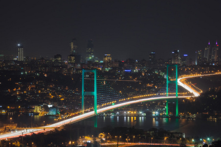 伊斯坦堡。博斯普鲁斯大桥的夜景