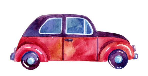 水彩的车，手绘插画