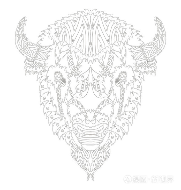美洲野牛头 zentangle 程式化 矢量 插画 手绘铅笔 手绘 模式.