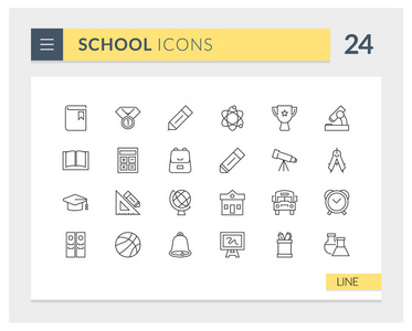 优质学校线矢量图标集
