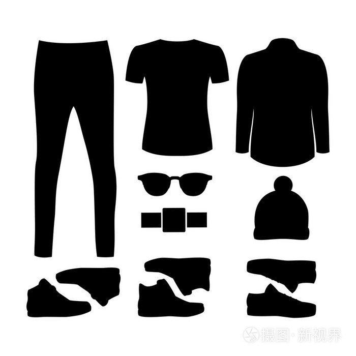 一套黑色剪影时尚男士服装与夹克t衬衫