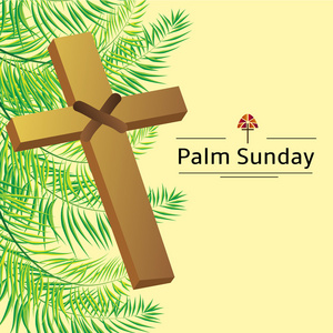 棕枝全日植物体和交叉矢量背景。基督教的节日的矢量图