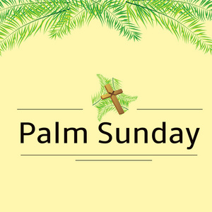 棕枝全日植物体和交叉矢量背景。基督教的节日的矢量图