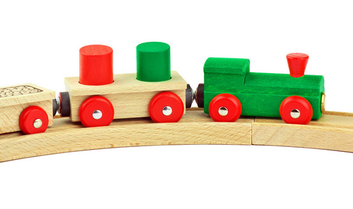 木制玩具彩色白色背景上火车