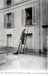 1910 年 1 月的巴黎水灾旧明信片