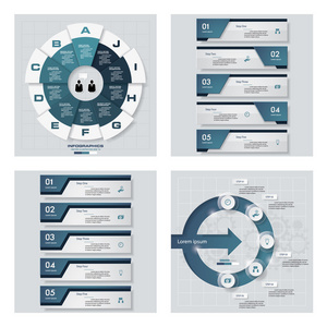 4 蓝色模板图形或网站布局的集合。矢量背景