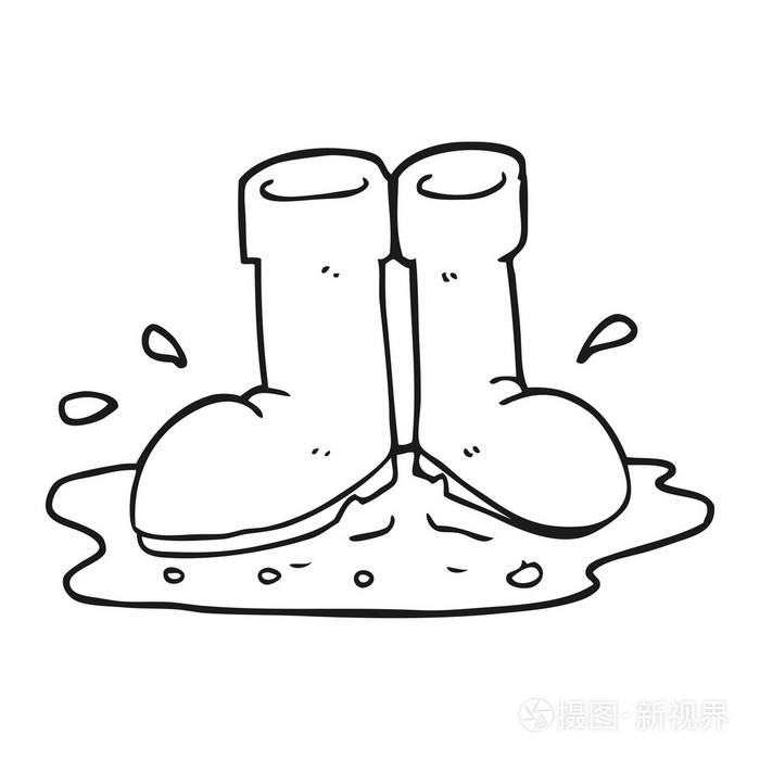 黑色和白色卡通靴在水坑里
