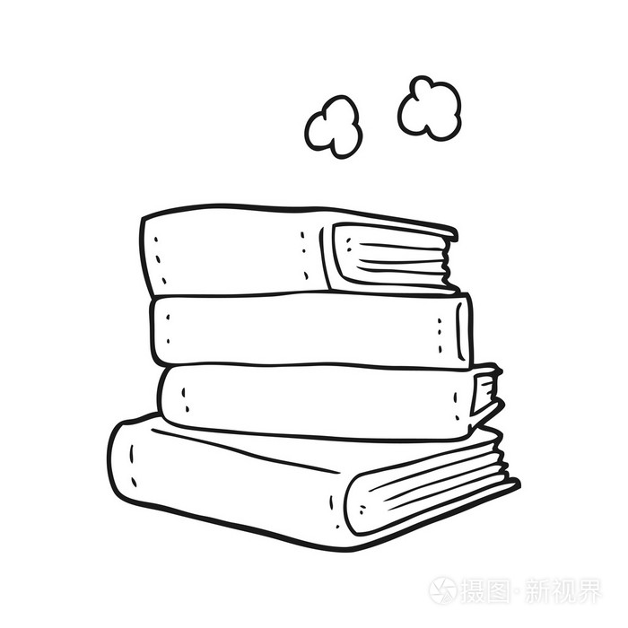 黑色和白色卡通一摞书