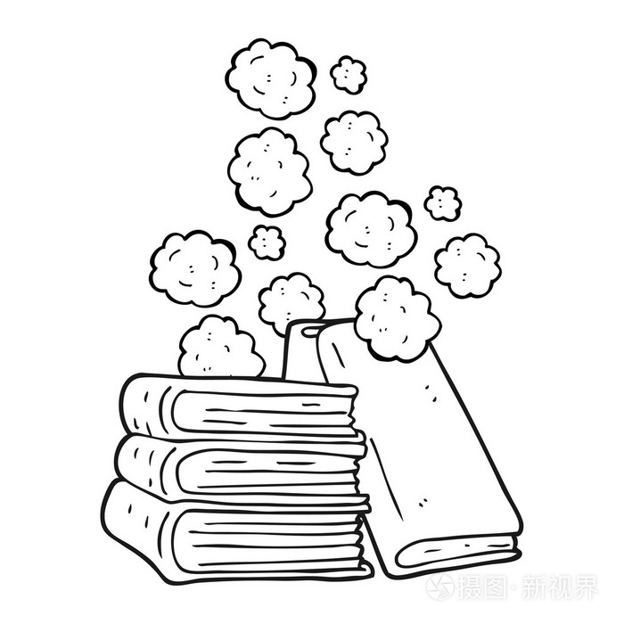 黑色和白色卡通一摞书