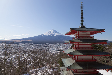 在冬天，日本富士山