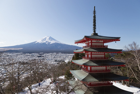 在冬天，日本富士山