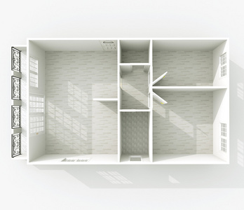 3d 室内渲染的空纸模型公寓