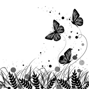 草和蝴蝶剪影背景