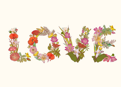 五颜六色的花卉字体的爱字图片