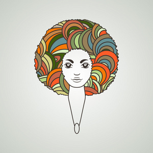 华丽的非洲风格的头发的女人的肖像。矢量。头发上的图案