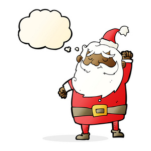 卡通圣诞老人冲压空气与思想泡泡