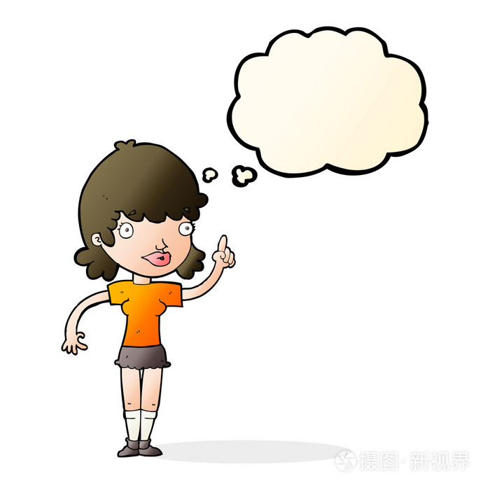 卡通女人与思想泡泡的想法