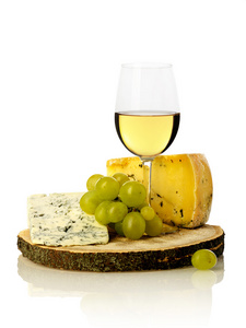葡萄酒杯 葡萄和奶酪