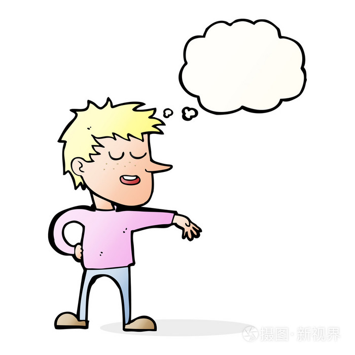 卡通漫画制作与思想泡泡表示轻蔑的手势的人